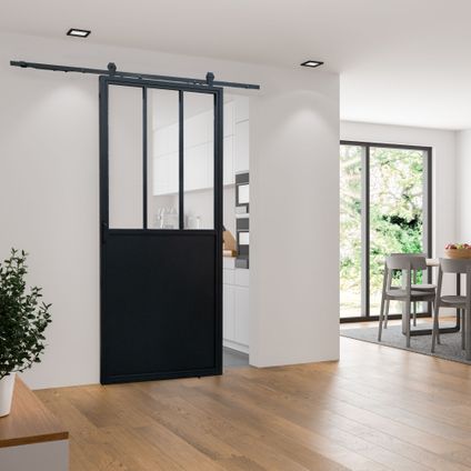 Schulte Porte intérieur en verre - coulissante - 90x215 cm - décor industriel - noir
