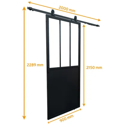 Schulte Porte intérieur en verre - coulissante - 90x215 cm - décor industriel - noir 2