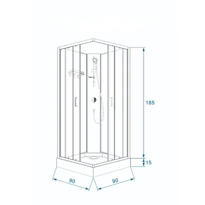 Cabine de douche complète Sanifun Kristof 900 x 900 sans silicone 7
