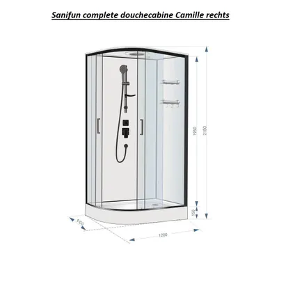 Cabine de douche complète Sanifun Camille 1200 x 900 sans silicone R 8