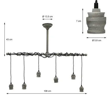 Lumineo ijzeren Hanglamp Industrieel 108cm - Grijs 6