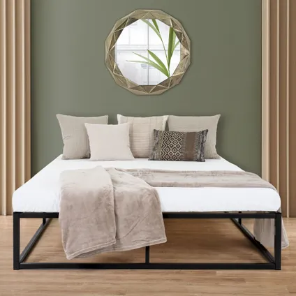 ML-Design 160x200 cm Metalen Frame Bed met Lattenbodem, Zwart 2