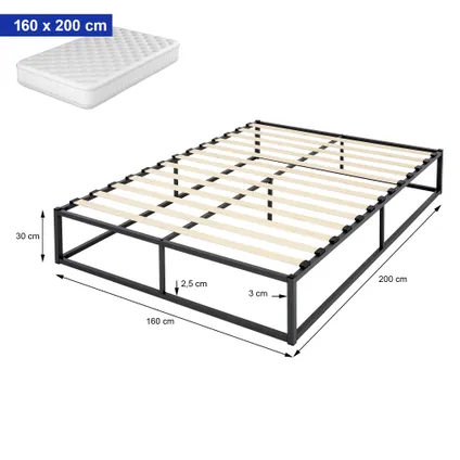 ML-Design 160x200 cm Metalen Frame Bed met Lattenbodem, Zwart 6