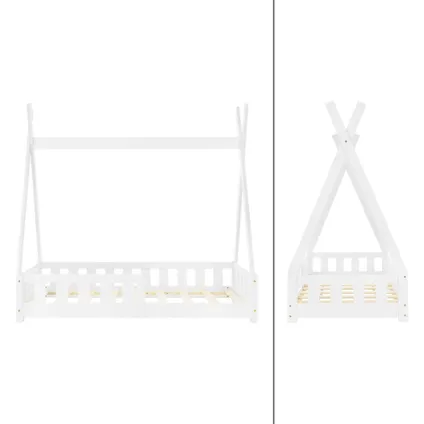 Lit d'Enfant Tipi ML-Design, Blanc Bois, 140x70 cm avec Sommier á Lattes et Grille de Sécurité 3