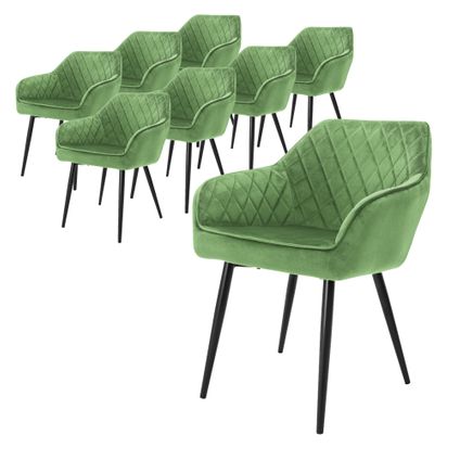 ML-Design set van 8 eetkamerstoelen met armleuning en rugleuning, groen