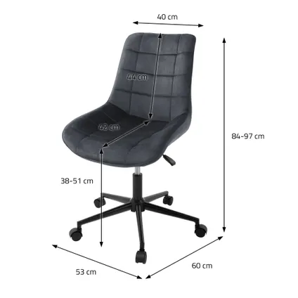 ML-Design bureaustoel,grijs, fluwelen zitting, metalen frame,gestoffeerde stoel met rugleuning 6