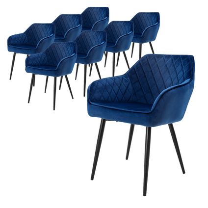 Lot de 8 Chaises de Salle à Manger ML-Design avec accoudoirs et dossier, bleu foncé