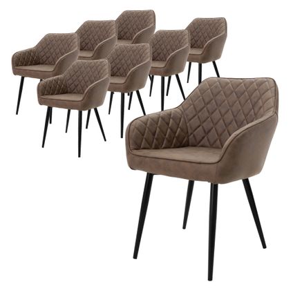 ML-Design set van 8 eetkamerstoelen met armleuning en rugleuning, bruin