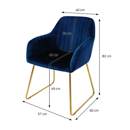 ML-Design Set van 4 eetkamerstoelen, blauw, zitting bekleed met fluweel, poten goud 7