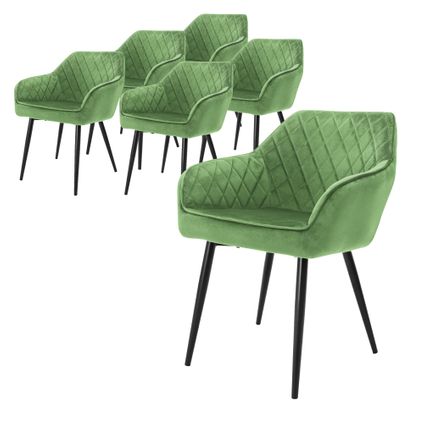 ML-Design set van 6 eetkamerstoelen met armleuning en rugleuning, groen