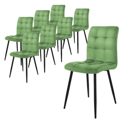 Chaise de salle à manger ML-Design set de 8, sauge, chaise de cuisine avec revêtement en velours