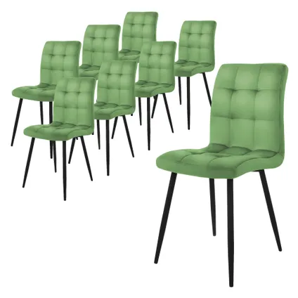 Chaise de salle à manger ML-Design set de 8, sauge, chaise de cuisine avec revêtement en velours 2
