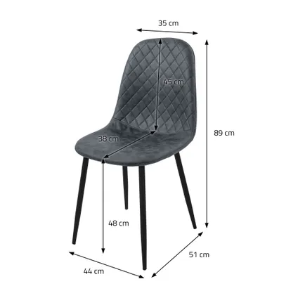 Chaise de salle à manger ML-Design, Lot de 4, Anthracite en similicuir avec pieds en métal 7