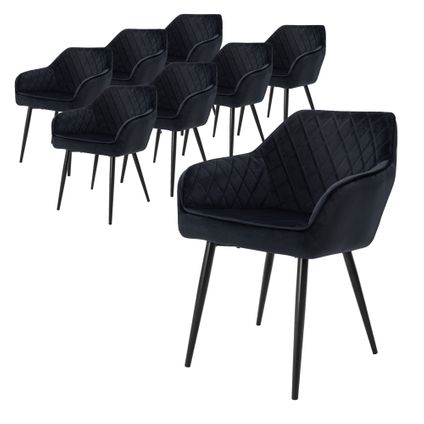 ML-Design Set van 8 eetkamerstoelen met armleuning en rugleuning, zwart