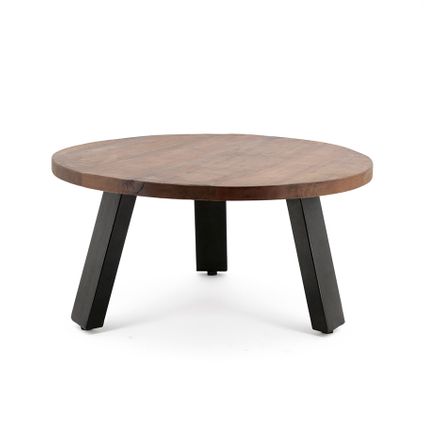 Table Basse en Bois de Manguier- Avec Pieds Métalliques Robustes - 70 x 70 x 35 cm