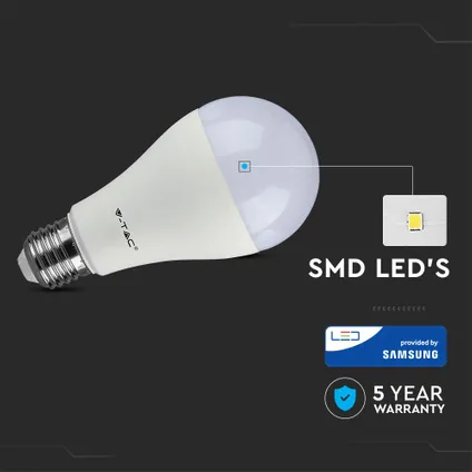 Ampoule LED E27 V-TAC VT-215 - 15W - Blanc chaud - 3000K - SMD - Samsung - Blanc - 66.5x134mm - IP20 - Lot - de 3