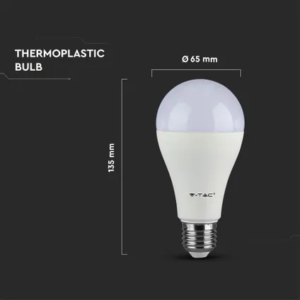 V-TAC VT-215 E27 LED Base Lamp - 15W - Warm - Wit - 3000K - SMD - Samsung - Wit - 66,5x134mm 4