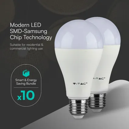 Ampoule LED E27 V-TAC VT-215 - 15W - Blanc chaud - 3000K - SMD - Samsung - Blanc - 66.5x134mm - IP20 - Lot - de 6