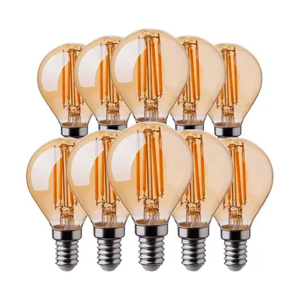 pack de 10 ampoules LED E14 V-TAC VT-1953-N - Ambre - Golf - IP20 - 4W - 350 Lumens - 2200K