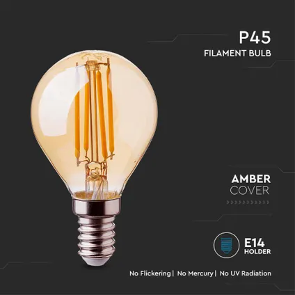 pack de 10 ampoules LED E14 V-TAC VT-1953-N - Ambre - Golf - IP20 - 4W - 350 Lumens - 2200K 3