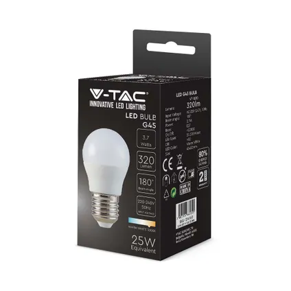 lot de 10 ampoules LED transparentes E27 V-TAC VT-1980-N - Filament - Globe - IP20 - 4W - 400 Lumens - 3000K 5