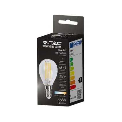 pack de 10 ampoules LED E14 transparentes V-TAC VT-1996-N - claires - Golf - IP20 - 4W - 400 Lumens - 3000K 5