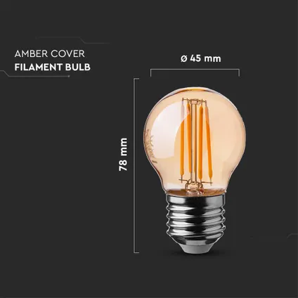 pack de 10 ampoules LED E27 V-TAC VT-1957-N - Ambre - Golf - IP20 - 4W - 350 Lumens - 2200K 6