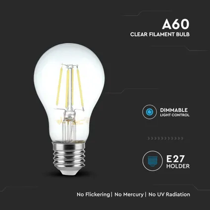 pack de 10 ampoules LED E27 transparentes V-TAC VT-2288D-N - claires - GLS - IP20 - 8W - 720 Lumens - 3000K 3