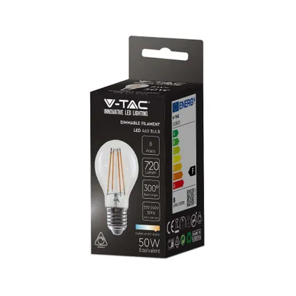 pack de 10 ampoules LED E27 transparentes V-TAC VT-2288D-N - claires - GLS - IP20 - 8W - 720 Lumens - 3000K 5