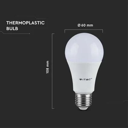 V-TAC VT-2099-N E27 LED Base Lamp - 8,5W - Warm - Wit - 3000K - SMD - Thermoplastisch - 60x108mm 6