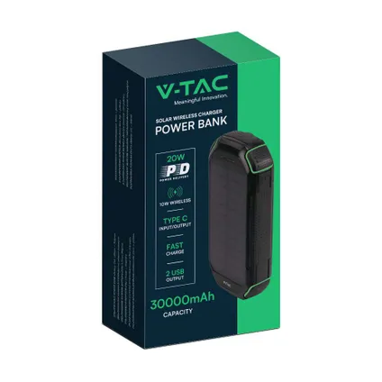 V-TAC VT-33333 Draadloze zonne-energie oplader - 30000mAh - Zwart 10