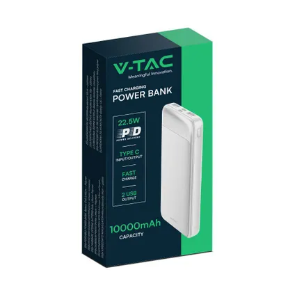 V-TAC VT-10005-W Oplaadbare Power Bank - 10000mAh - Wit 7