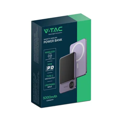 V-TAC VT-50005-P Magnetische draadloze powerbank - 5000mAh - Paars 9