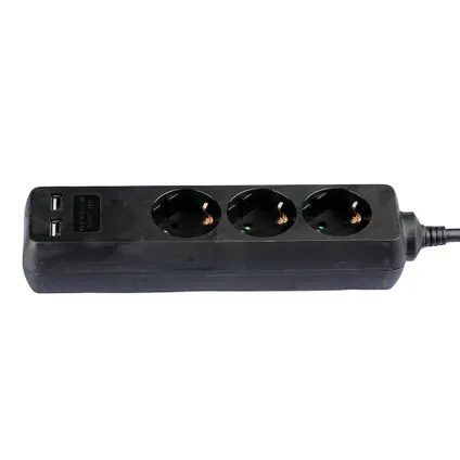 V-TAC VT-1125-2 3 Wegs verlengstekkerdozen - Zwart - USB - IP20 - 1,5 m draad