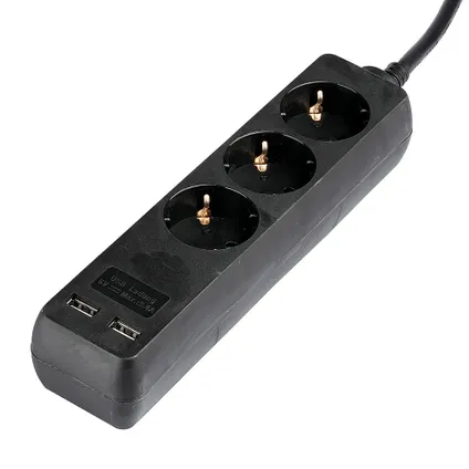 V-TAC VT-1125-2 3 Wegs verlengstekkerdozen - Zwart - USB - IP20 - 1,5 m draad 5