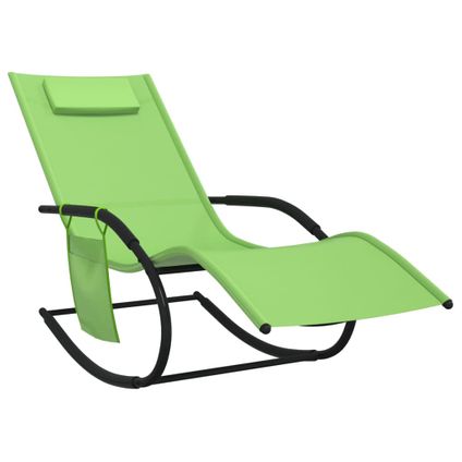 vidaXL Chaise longue à bascule Vert Acier et textilène