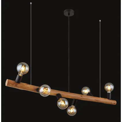 Globo Hanglamp Kira hout donkerbruin 6x E27 3