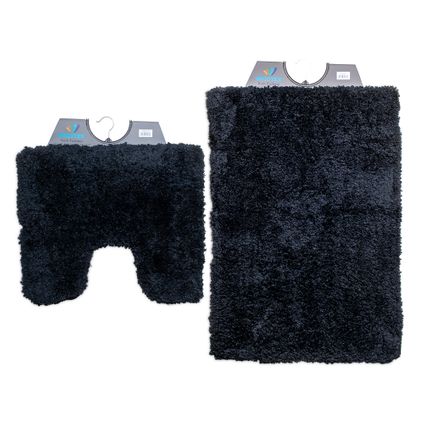 Wicotex - Ensemble tapis de bain avec tapis de toilette - Tapis de toilette noir pur