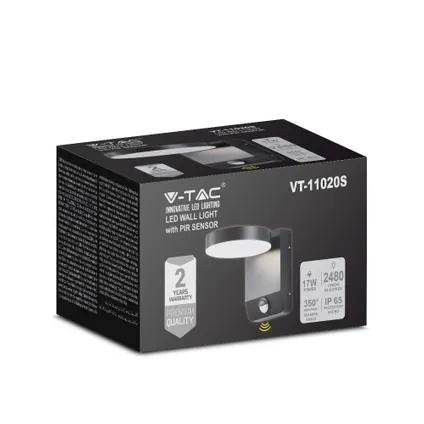 V-TAC VT-11020S-RD-B Draaibare LED wandlamp met Sensor - IP65 - Zwart -17W - 2520 Lumen - 4000K 4