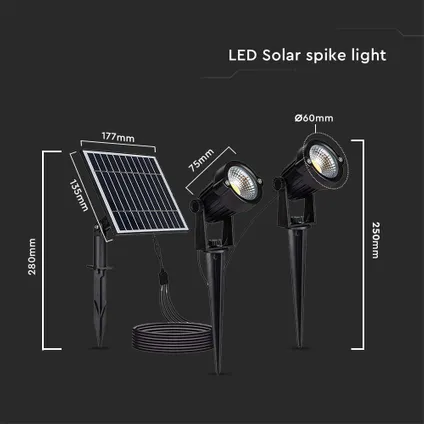 Solar Spike V-TAC VT-11031 - Lumière - IP65 - 90x2 Lumens - 3000K - Noir 4