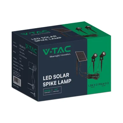 V-TAC VT-11031 Solar Spike - Verlichting - IP65 - 90x2 Lumen - 3000K - Zwart 8