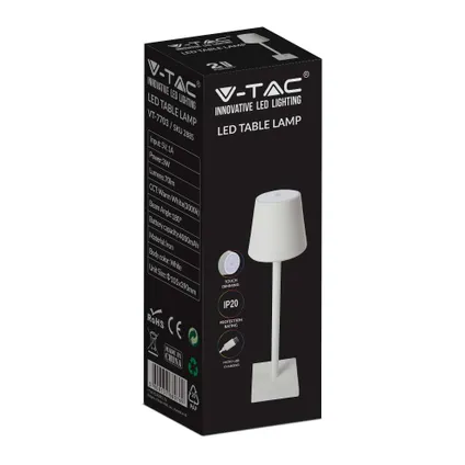 V-TAC VT-7703-W Oplaadbare witte tafellamp - bureaulamp - IP20 - 3W - 80 Lumen - 4000K 4