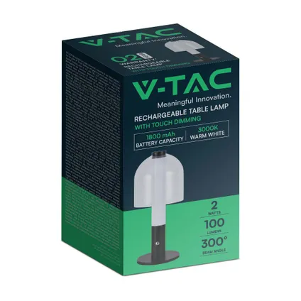 V-TAC VT-1056-BT Oplaadbare tafellamp - Zwart+Transparant - IP20 - 2W - 100 Lumen - 3IN1 8