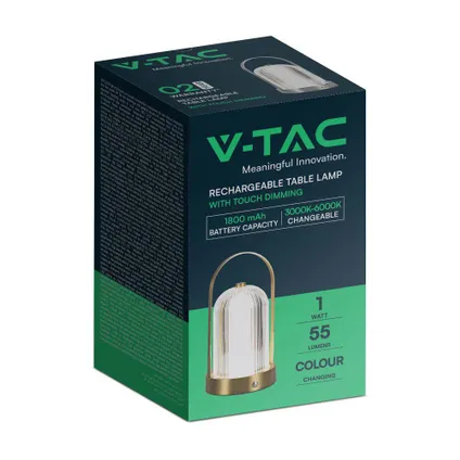 V-TAC VT-1057-FG Gouden Oplaadbare tafellamp - Frans - IP20 - 1W - 55 Lumen - 3IN1 8