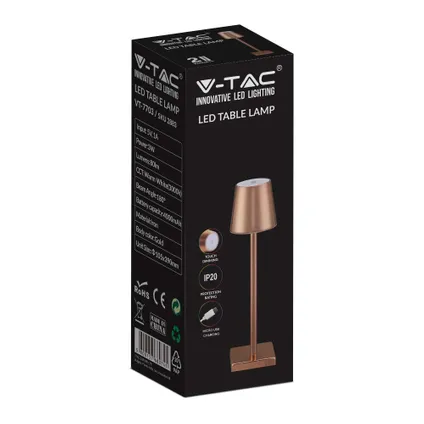 V-TAC VT-7703-GD Oplaadbare gouden tafellamp - bureaulamp - IP20 - 3W - 90 Lumen - 4000K 4