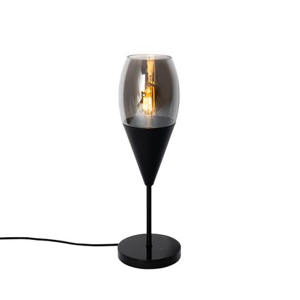 QAZQA Lampe de table moderne noire avec verre fumé - Drop