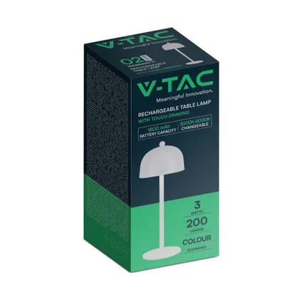 V-TAC VT-1052-W Witte Oplaadbare tafellamp - IP20 - 3W - 200 Lumen - 3IN1 8