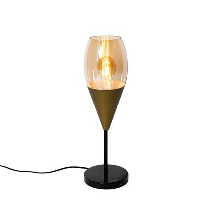 QAZQA Lampe de table moderne dorée avec verre ambré - Drop