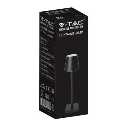 V-TAC VT-7703-B Oplaadbare zwarte tafellamp - bureaulamp - IP20 - 3W - 50 Lumen - 3000K 4