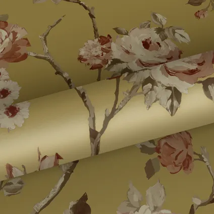 ESTAhome papier peint fleurs vintage or et rose terracotta - 0.53 x 10.05 m - 139762 7